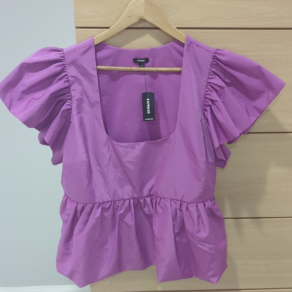 Express Women's Purple Ruffle Sleeve Top - Picture 1 of 1
